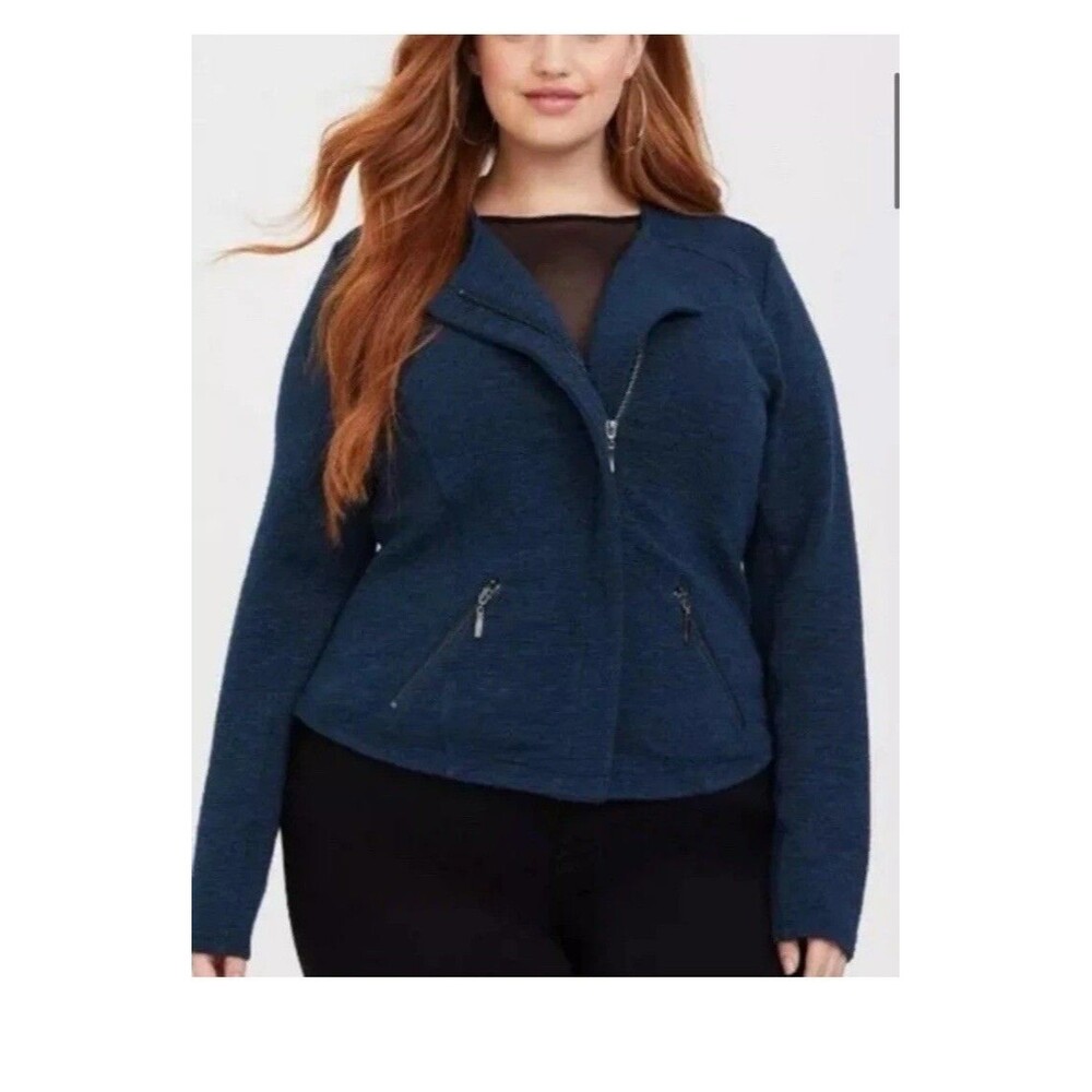 Torrid Size 2 Jacket Textured Knit Teal Green‎ Moto Jacket Stretch 2X